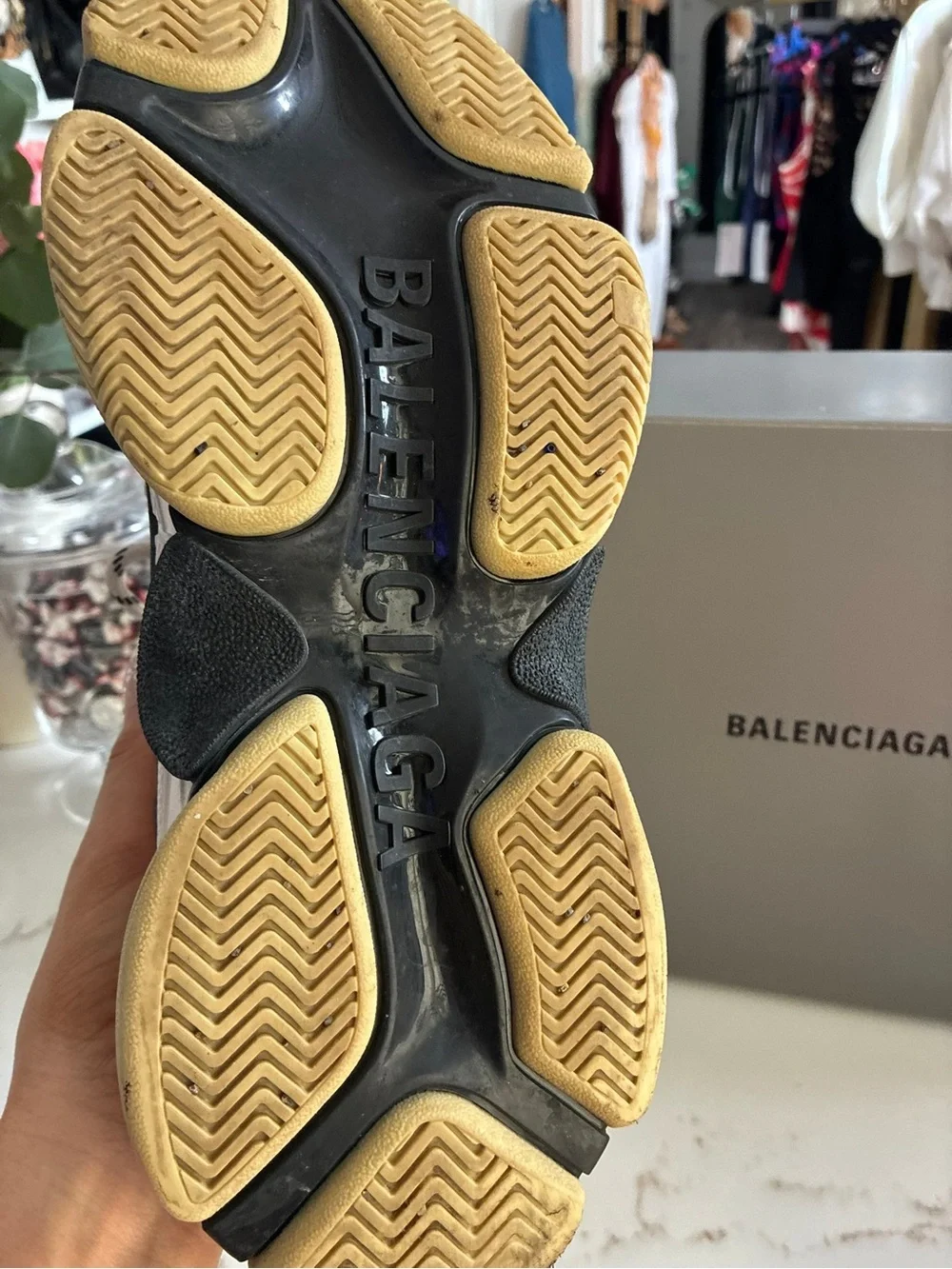 Balenciaga triple S Sneakers with Cream, Blue & Red Accents
